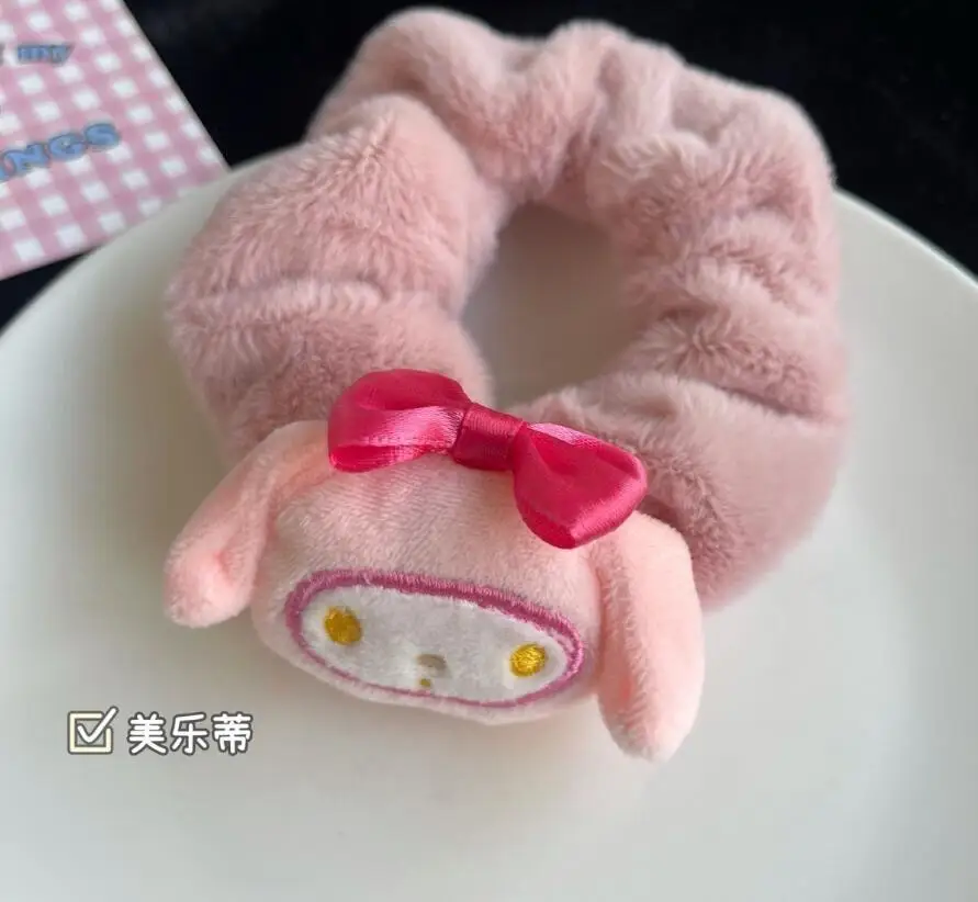 YWMX Girl Kawaii Beautiful Kuromi  Melody Plush Hairbands Cinnamo roll Stuffed Plush Toy Girl Hair Accessories