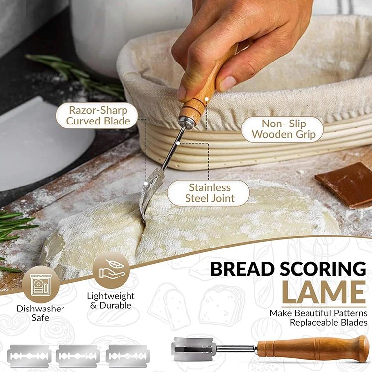 Beginner sourdough starter kit contain bread proofing basket 20 oz glass jar DIY tools bread lame and more for making bread set