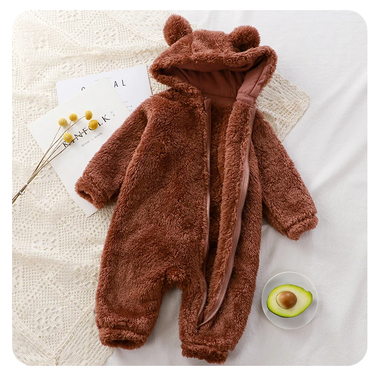 Wholesale Long Sleeve Zipper Hoodie Baby Boy Girl Winter Romper Clothes New soft Baby clothing Baby Boys Girls Jumpsuit