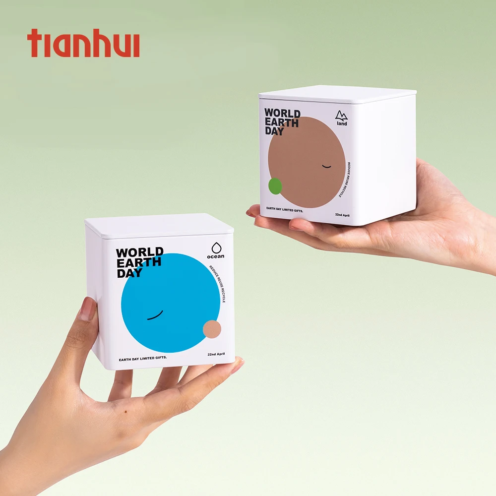 Tianhui Square Box Metal Tea Tin Can Packaging Eco-Friendly Packaging for Earth Day