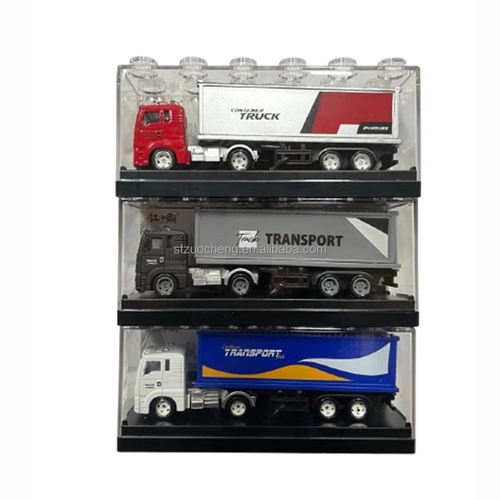 Customized logo 1:64 Transport Vehicle Model hot free wheels Plastic Truck Small Diecast toy Car with Transparent plastic box