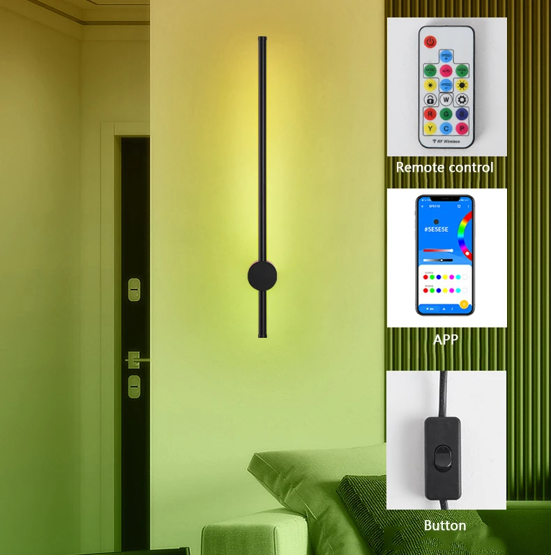 Nordic Modern Indoor Minimalist Creative Personality Sconce Wall Light Long Line Dimmable Rgb LED Wall Lamp