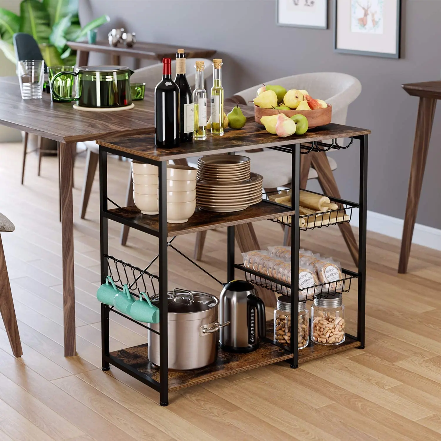 Vintage Style Wood Shelf Dish Rack Storage Multi-Purpose Kitchen and Living Room Dish Storage