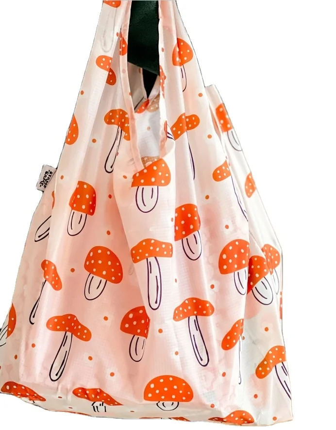 Custom Washable Printed Eco Waterproof Folding Customizable Nylon Ribstop Foldable Carry Tote Shopping Bag with Zipper Pocket