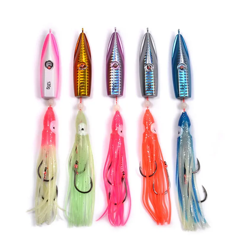 Jig25 boat fishing  yanyue false bait 40g- 200g lead fish iron plate bait luminous squid hook Octupos Squid Jigs