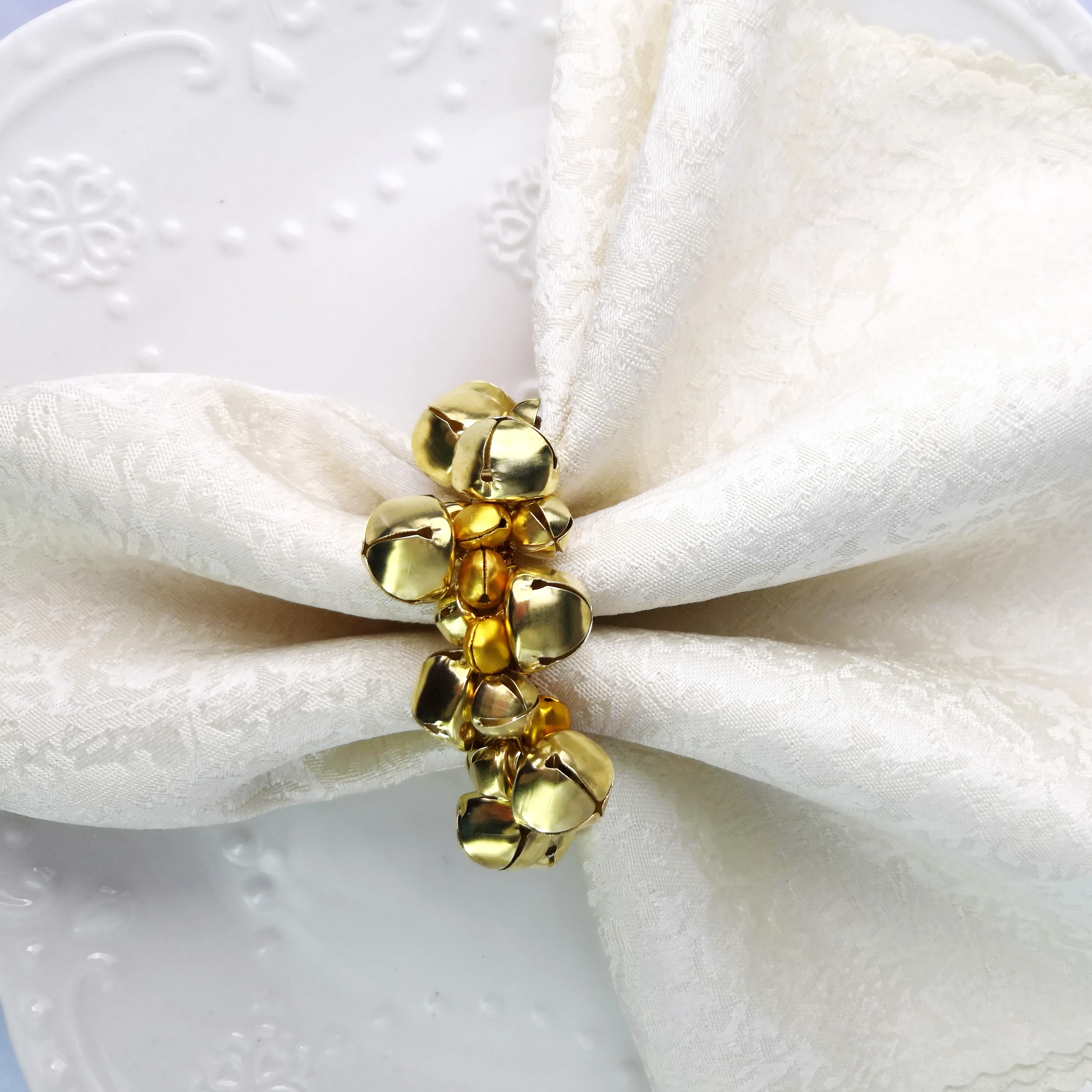 gold silver jingle bell napkin ring for wedding decoration