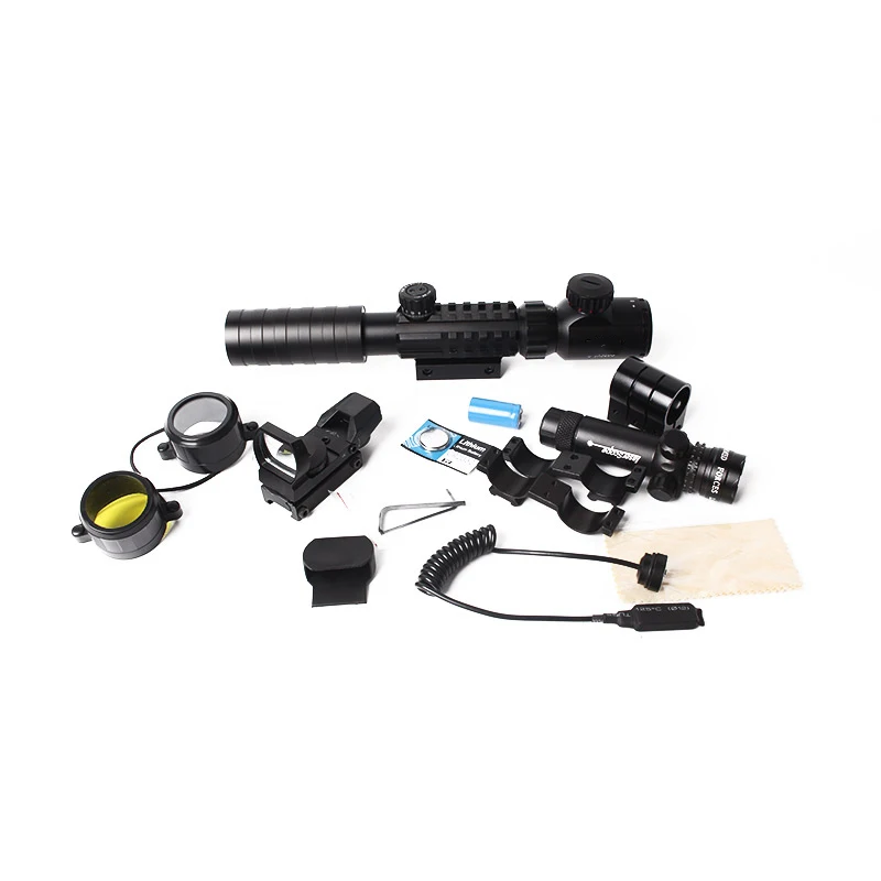 4-in-1 Scope 3-9x32 Combo Functional Rangefinder Tactical Scope Red Green Dot Reticles Sight Laser Sight