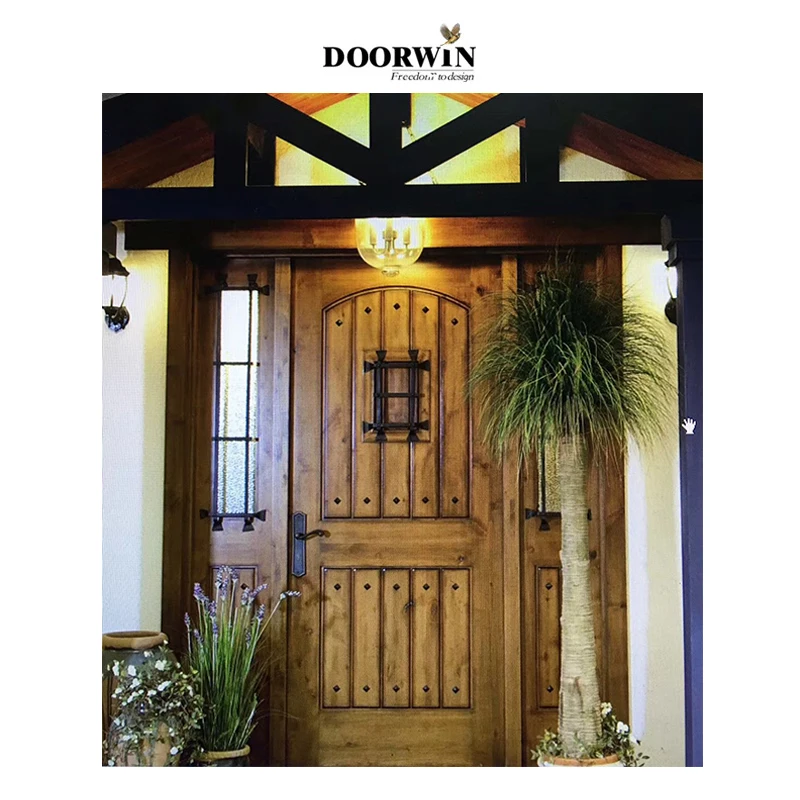 Solid wood entry door Texas hot sale Doorwin Customized Latest Design Double Glaze wood frame front door with sidelights