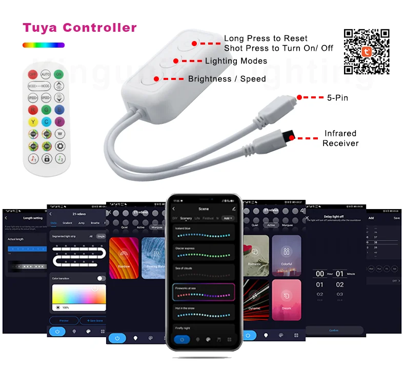 RGBIC Led strips lights 24v WS281172 Pixel Wifi Bluetooth Smart Strip Light Alexa Voice Music Sync Flexible smart home lights