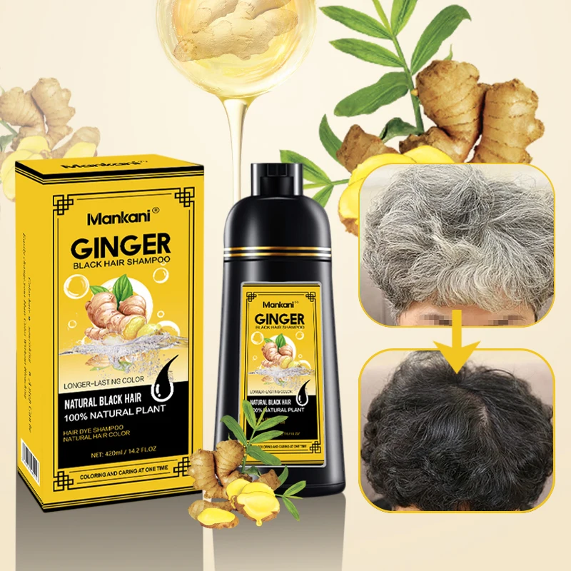 OEM Pure Plant Ginger Black Hair Color Shampoo Organic Hair Dye Herbal White Hair Shampoo