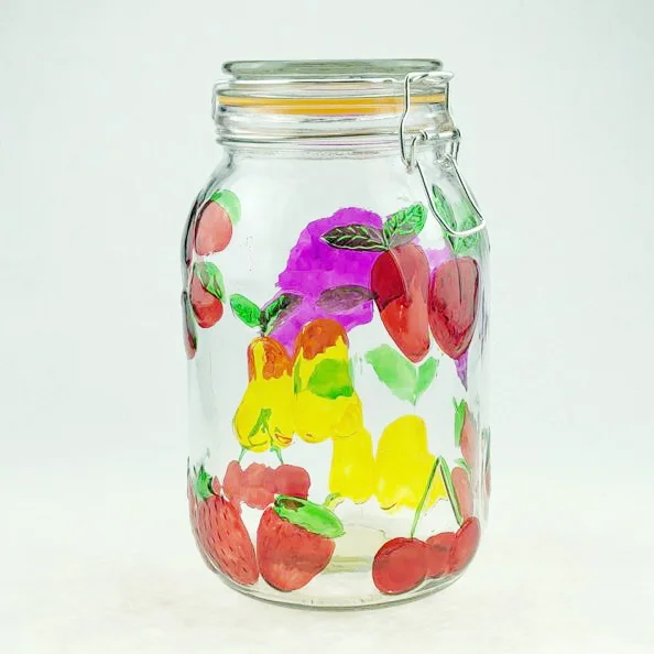 2L glass honey jar coloured  with glass lid  metal clip plastic gasket
