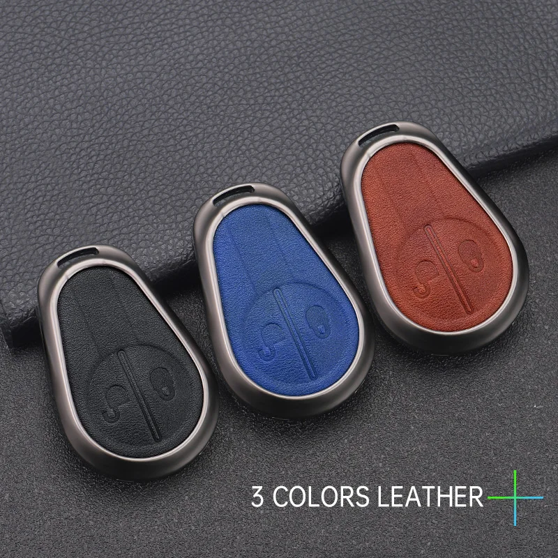 Zinc Alloy+3D Leather Remote Key Shell Case Smart Car Key Bag Cover Suitable for Volvo