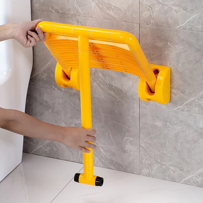 China Manufacturer Nursing Home Nylon Folding Safety Seat Flip Up Bathroom Shower Grab Bars Elderly Care Wall Mounted Chair