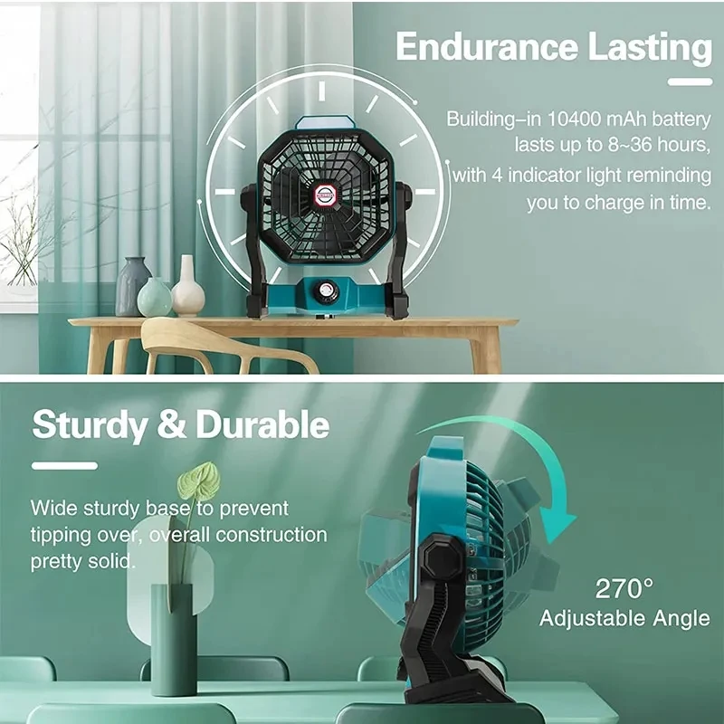 Hook Portable Camping Fan With Led Light Camping Fan Rechargeable Camping Light Outdoor Fan