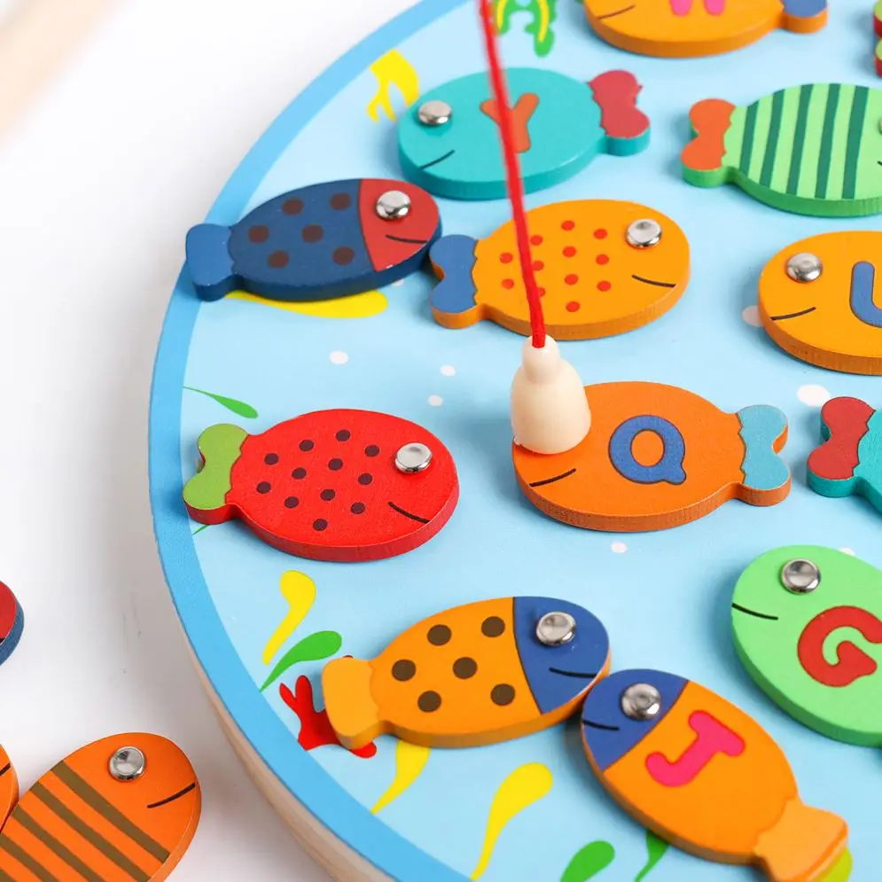New trending Wooden Alphabet Magnetic Fishing Toy for kids Wholesale Children magnetic toy pretend play toys wooden fishing game