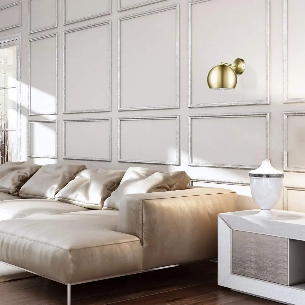 Globe 1-Light Plug-in Wall Sconce Hardwire Matte Brass White Fabric Cord In-Line On/Off Rocker Switch