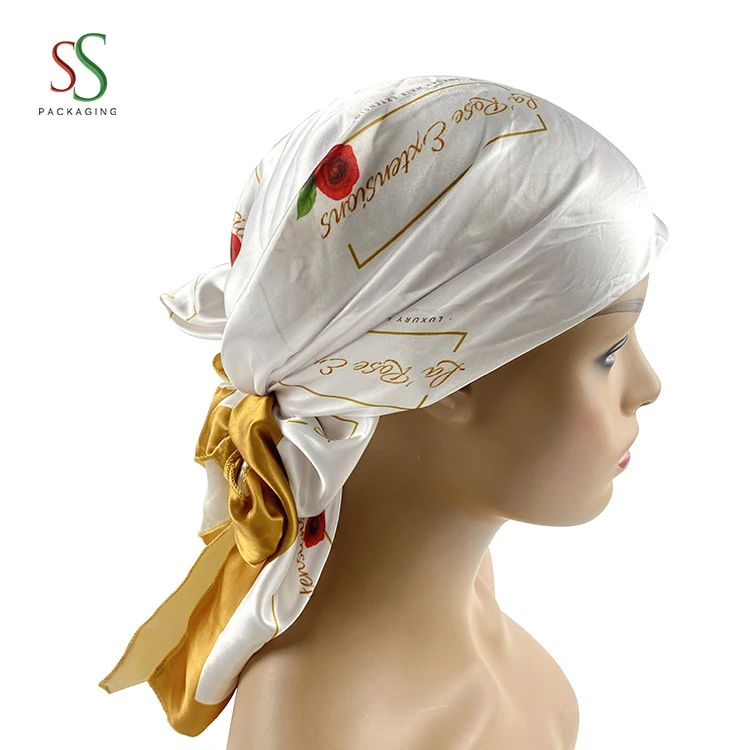 Атласный шарф с напечатанным логотипом на заказ, атласный шарф для волос с маской для сна