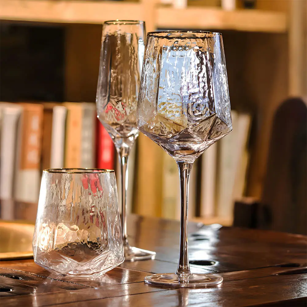 Customized Crystal Red Wine Champagne Cup Hammer Pattern Glass Wine Cup Goblet Wine Cup