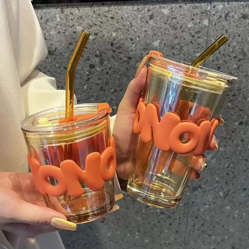 High Beauty Creative Office Coffee Cup Household Glass Water Cup with Straw High Beauty Creative Office Coffee Cup Household