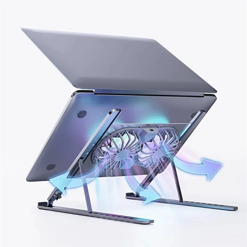 World Premiere Adjustable Computer Foldable laptop Stand 2 Fans Aluminium Laptop Stand Ergonomic Laptop Cooling Pads
