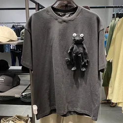 wholesale custom summer cotton drop shoulder oversized 3d t-shirt little frog casual T-shirt