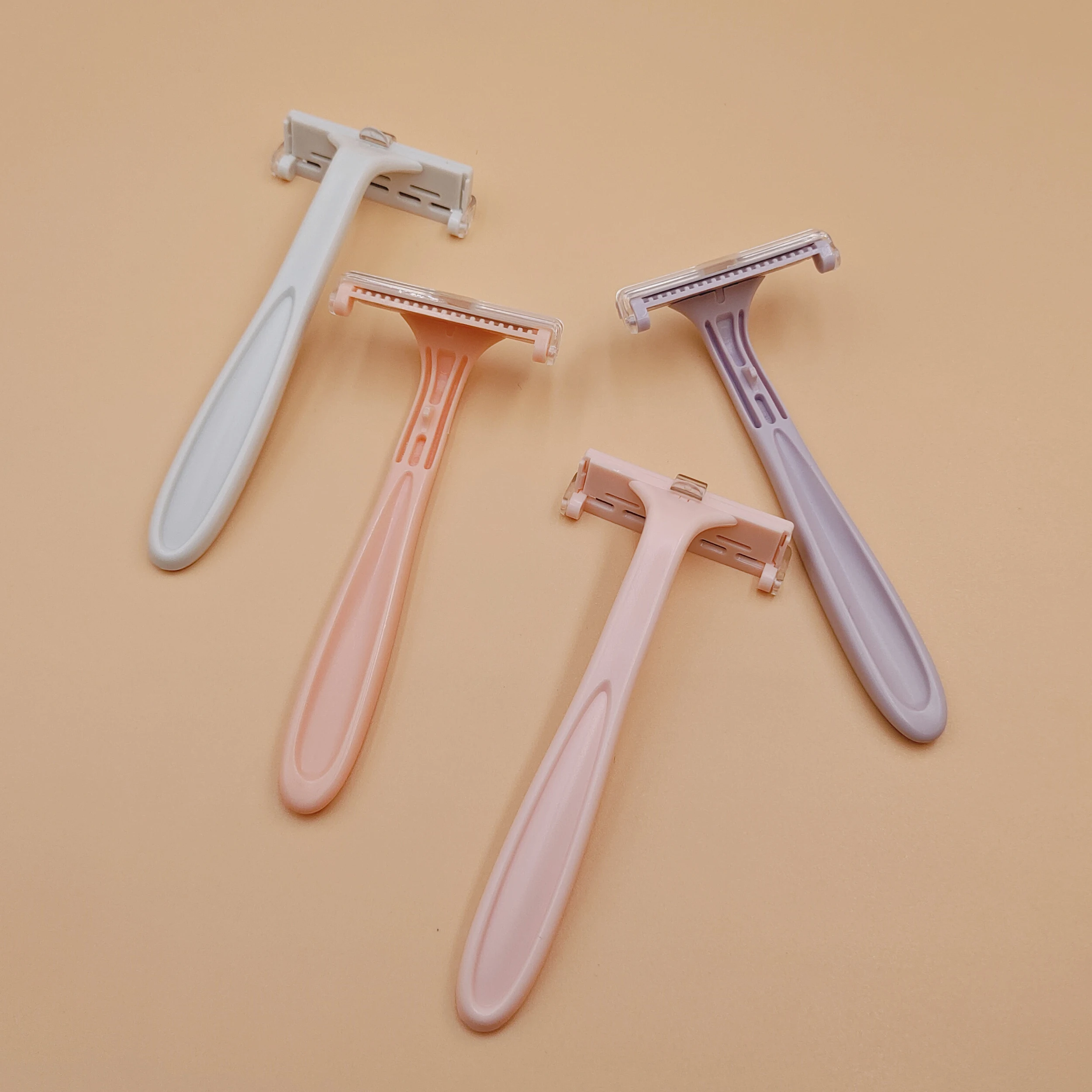 Safety high quality long handle custom  plastic shave 4 pieces ladies single blade razor