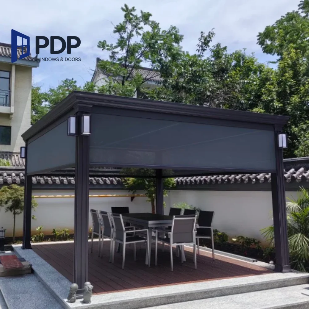 Customizable Outdoor Motorized Pergola Gazebo Solar Powered with Customized Size and Color Options Aluminum Alloy Pavilion