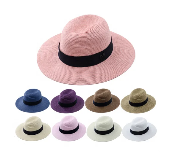 wholesale custom fashion Women wide brim Panama fedora straw Hats Plain summer Sun beach Hat Sombreros panama