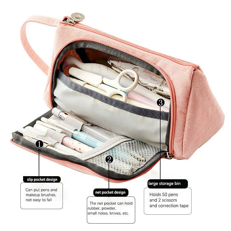 Amazon High Quality Hot Sale Large Capacity Canvas Pencil Case Suitable for School Office Multicolor Optional Pencil Bag