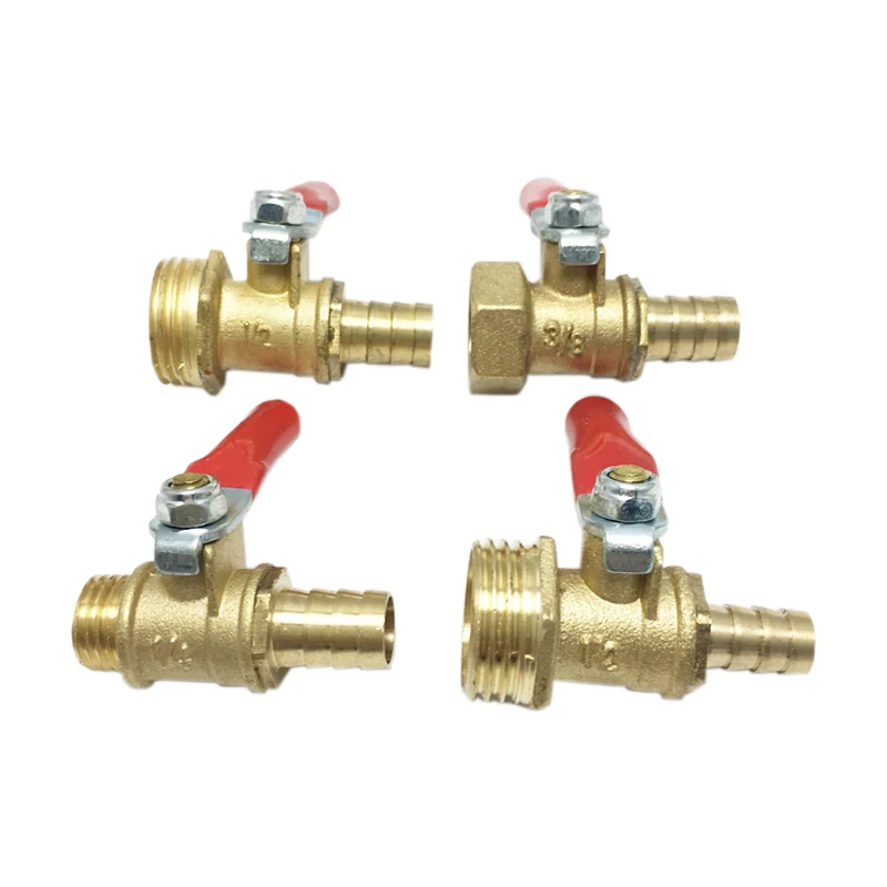 Brass Water Mini Ball Valve with Hose Barb Pipe Tubing Fitting Coupler 180 Degree Operation Handle