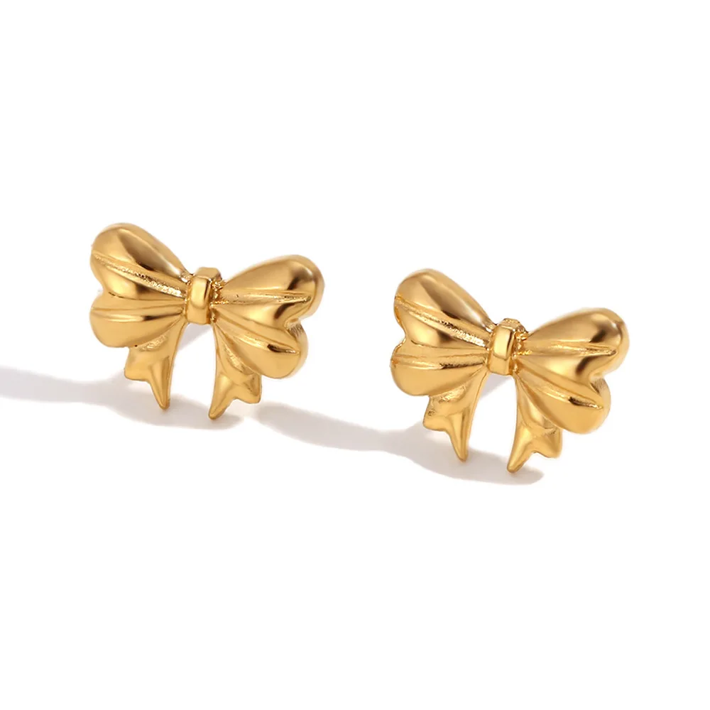 Stainless steel Non Tarnish Waterproof Jewelry Cute Gold Tied Knot Bow Earrings Ribbon Bowknot Bow Stud Earrings