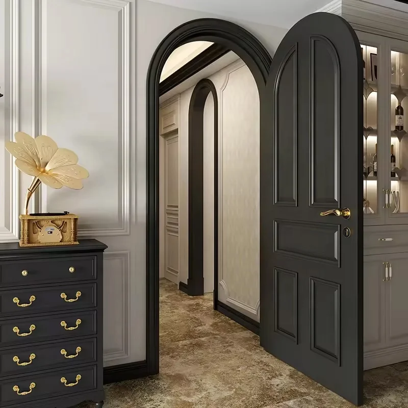 Family Apartment Arched puertas Interior front door Bedroom or entrance door solid wood Matte black paint garden Door