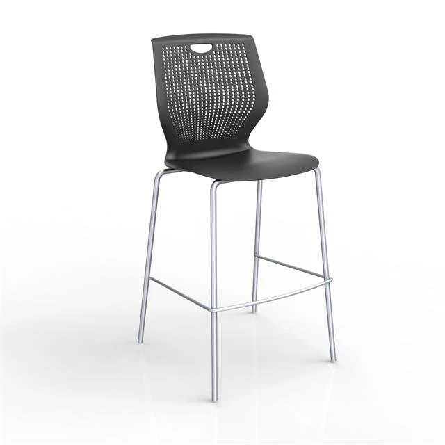 
Black White PP Backrest 4 Steel Legs Office Stackable High Stool Chair for Leisure Bar Area 