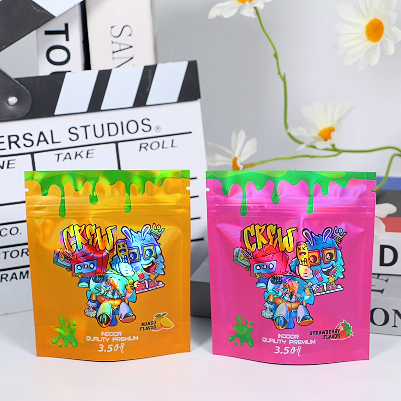 Custom Mylar Bags 3.5G 7 14g Stand Pouches with Die Cut Heat Seal Resealable Stand Printed PE Plastic Ziplock for Food Packaging