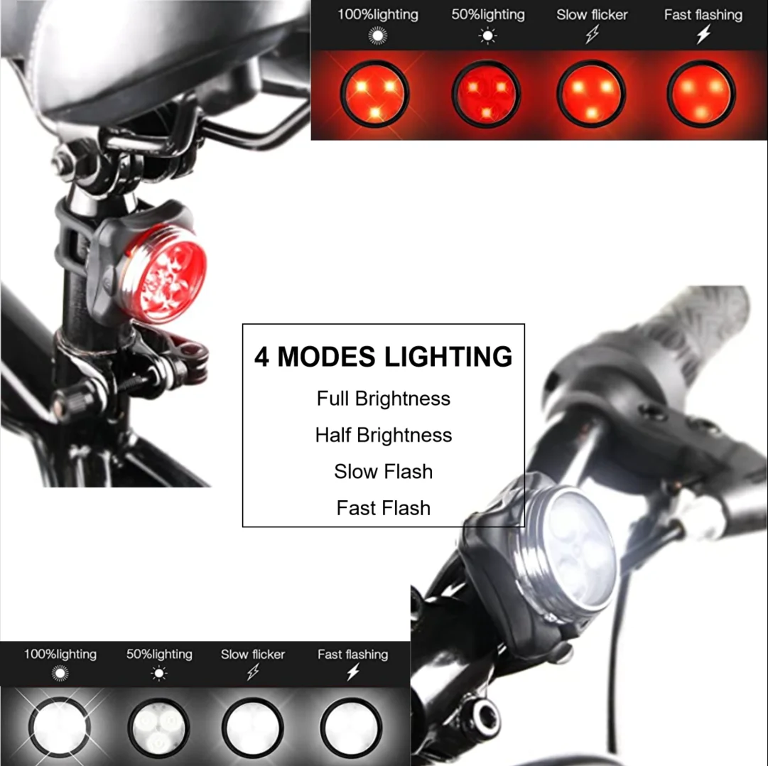 Amazon Hot sale USB Rechargeable Front White Bicycle Light Waterproof 4 Modes Bike Red Tail LED Light Set