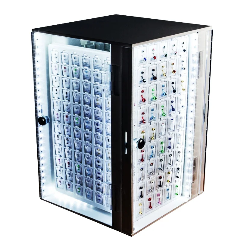 jewelry display stand rotating counter 4 sides led acrylic displays with lock and key