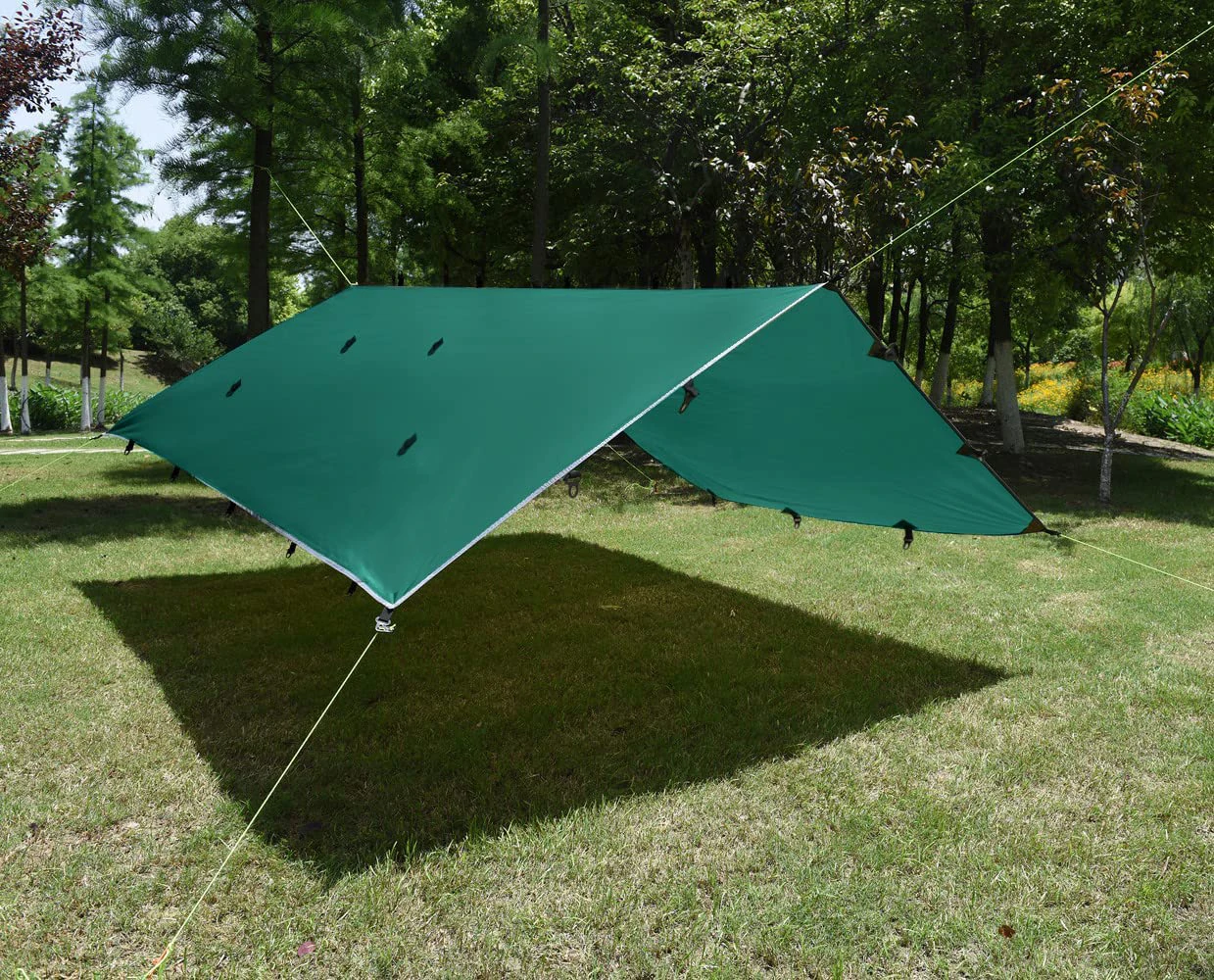WOQI Outdoor Camping Family Tent Oxford Tarp Waterproof Lightweight Sun Protection Arm Green Tarp Rain Fly