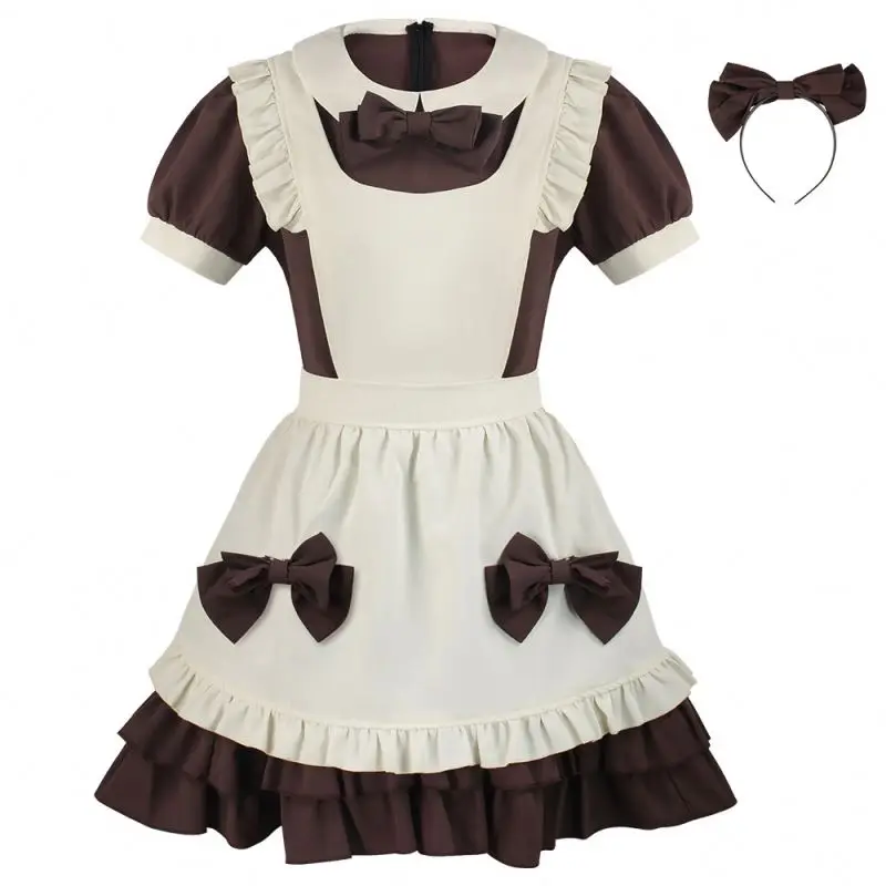 New Design Adult Cute Maid Uniform Lolita Dress For Women Coffee Bubble Halloween Dress With Apron
