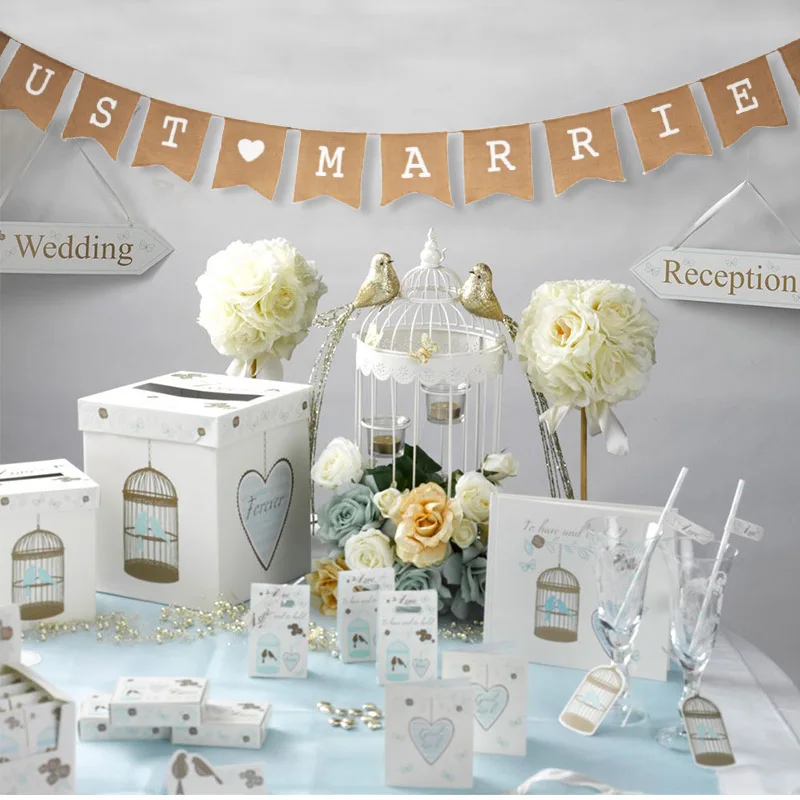 
4m Brown Flag Banner JUST MARRIED Natural Linen Pennant Bunting Party Decoration Props Garland Party Eco-friendly Wedding 