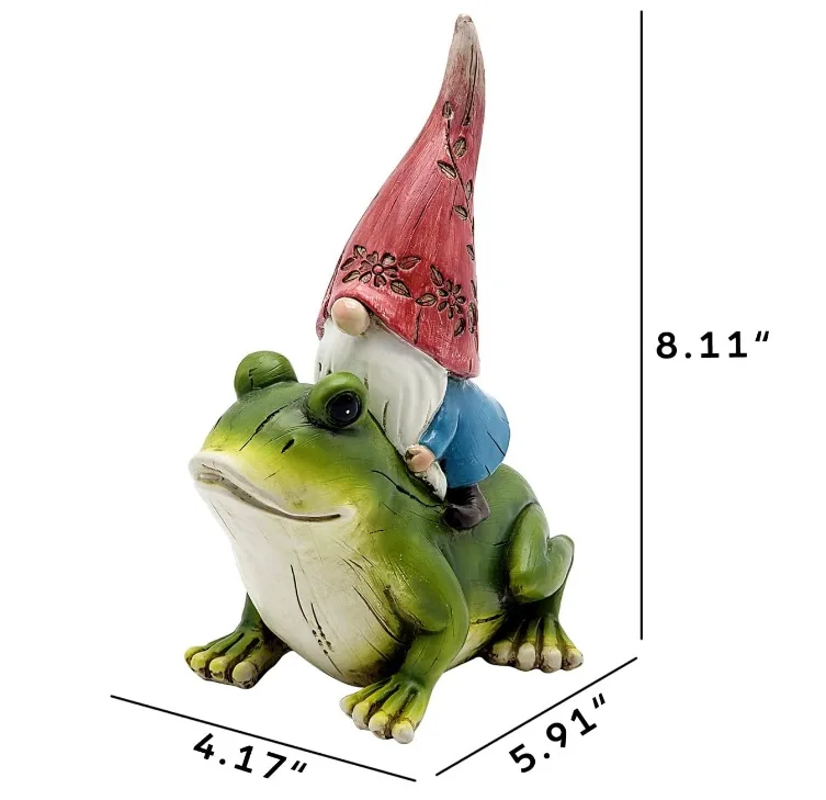 Resin Outdoor Decor Garden Gnome Statue Garden Gnomes Sitting on Frog Statue for Garden Yard Patio Lawn