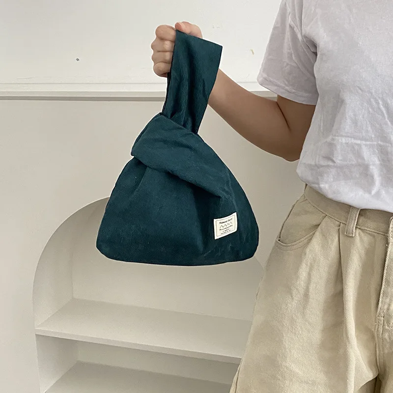 2022 New Trendy Mini Corduroy Knot Tote Bag Japanese Style Wind Wrist Shopping Bag Phone Key Coin Purse for Women Gifts