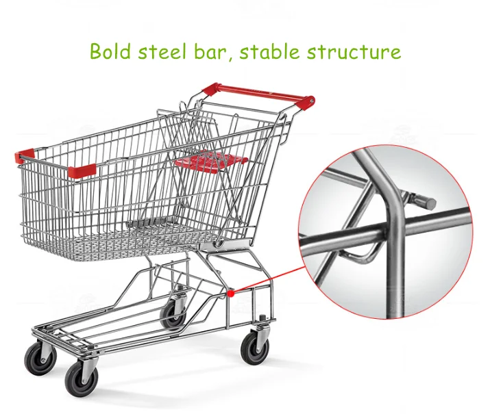 Manufacturer 125L hot sale Asian style rolling metal grocery supermarket shopping trolley cart