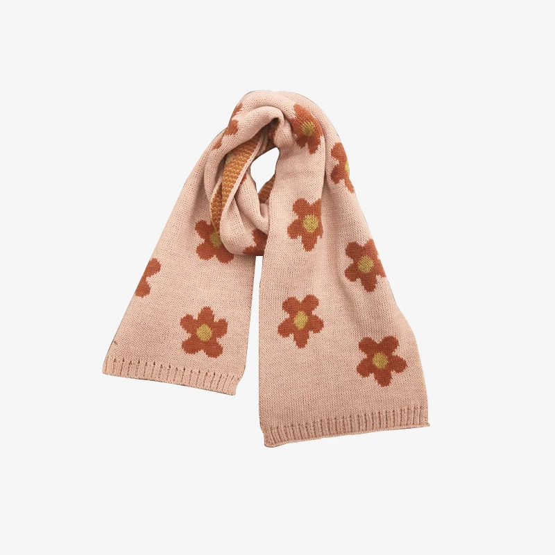 Knitted Children Scarves with Floral Motifs for Kids and Girls