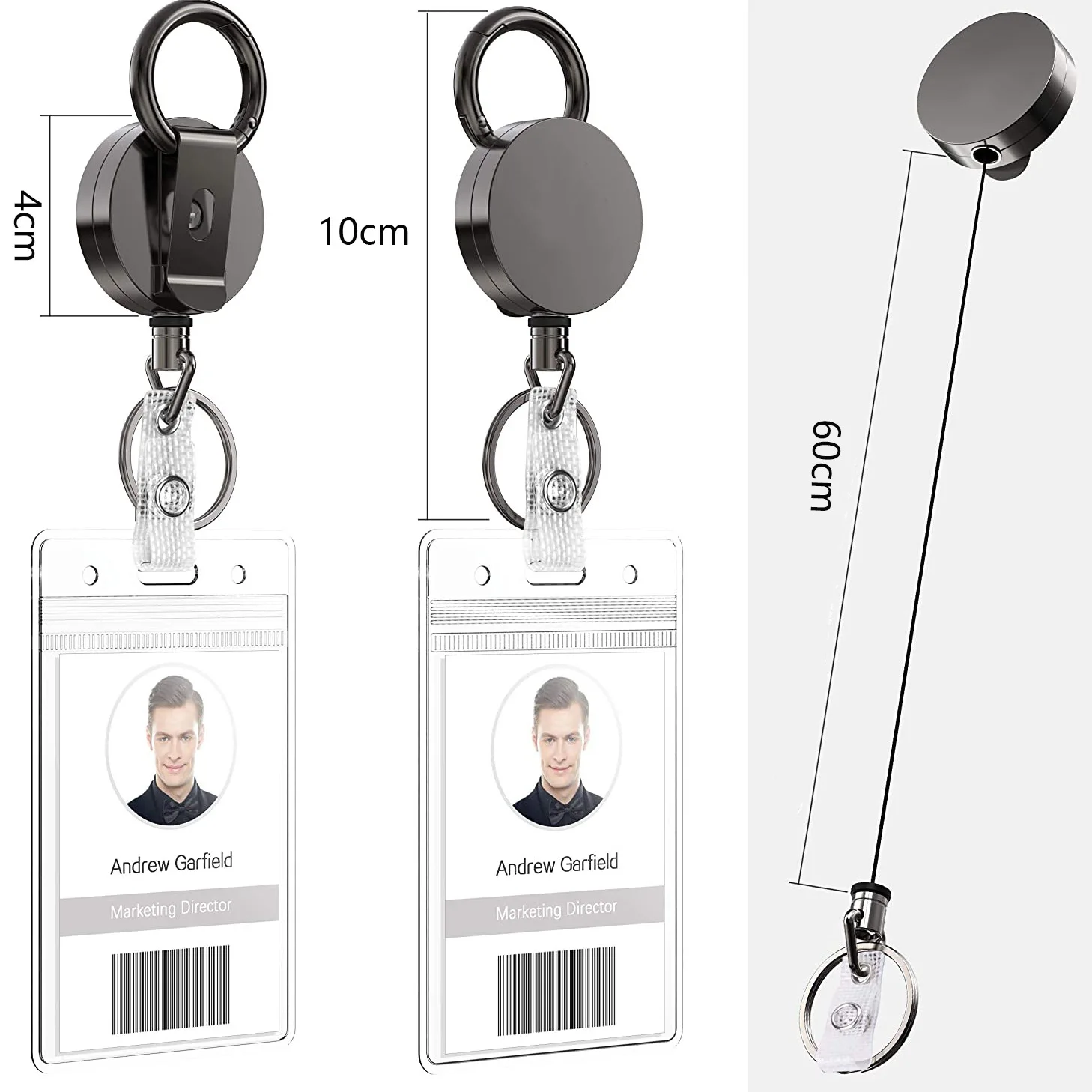 4cm Diameter Heavy Duty cable reel Retractable Reel Metal waterproof ID Badge Holder with Belt Clip Key Ring for Name Card