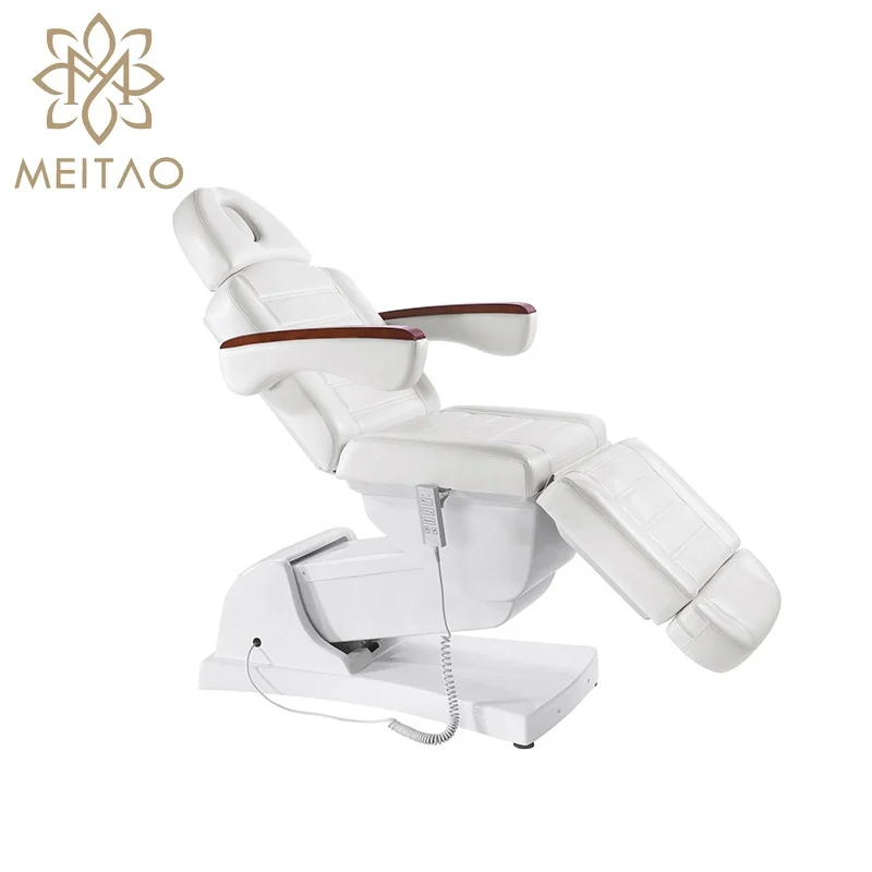 Modern Height Adjustment Bed Massage Electric Lift Wooden Handrail Beauty Facial Salon Spa