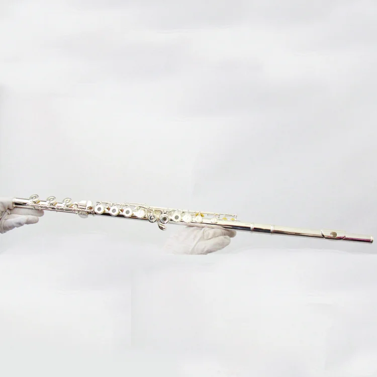 Professional music band woodwind Instrument 17 open Holes C tone Solid Sliver Body Sliver Plate Sliver Mechanism Flute