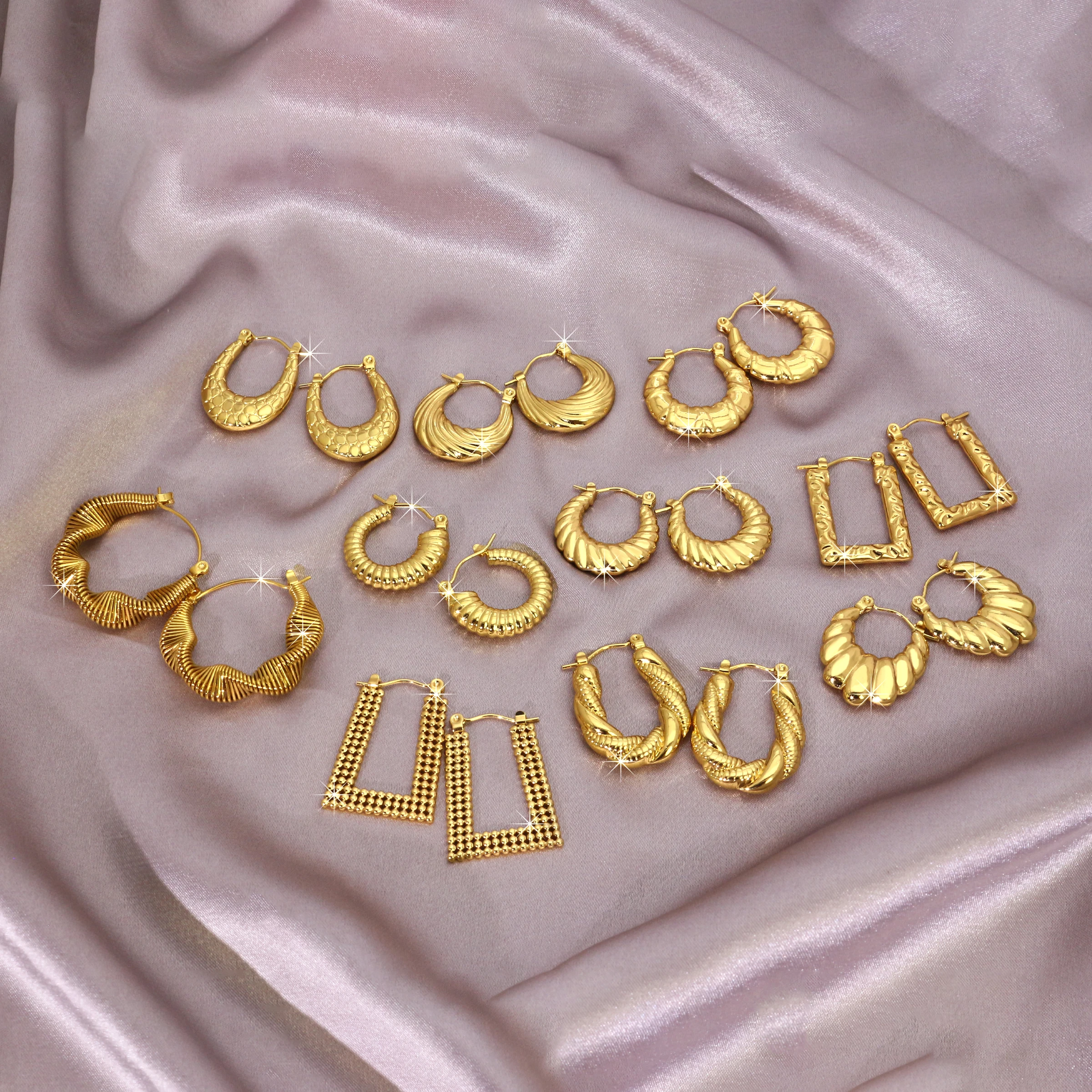 Spot goods 18k Gold Gold Thread Twist Hoop Earrings Stainless Steel Do not Fade Stud C Shape Circle Earrings Jewelry For Women