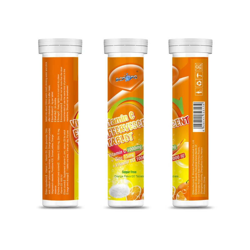 
New Arrival healthcare supplement vitamin c 1000mg with zinc 15mg + vitamin d3 effervescent tablet 