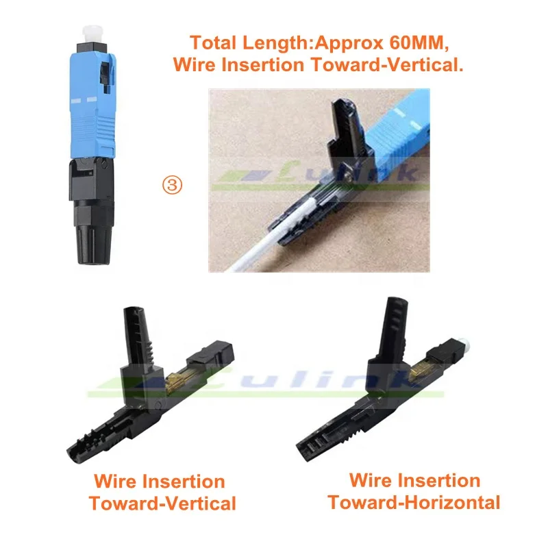 Approx 55MM 60MM Embedded Type Fiber Optic SC UPC Single Mode Fast Connector