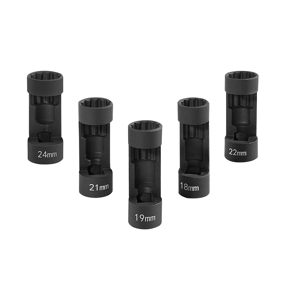 5Pcs 12 Point Suspension Strut Socket Chrome Vanadium Steel Strut Nut Socket Set 1/2in Drive 1824mm for Car Repair Tool